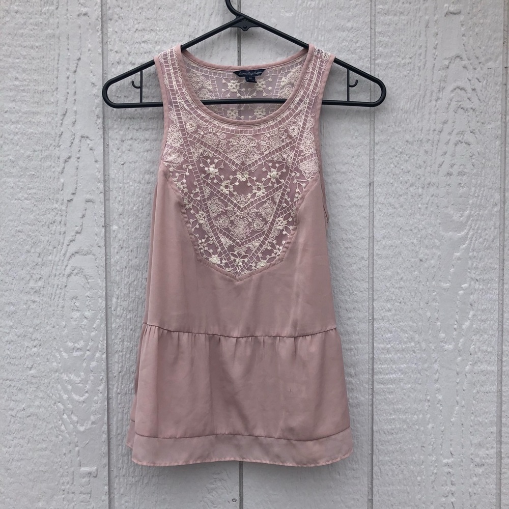 sheer, embroidered top | American Eagle